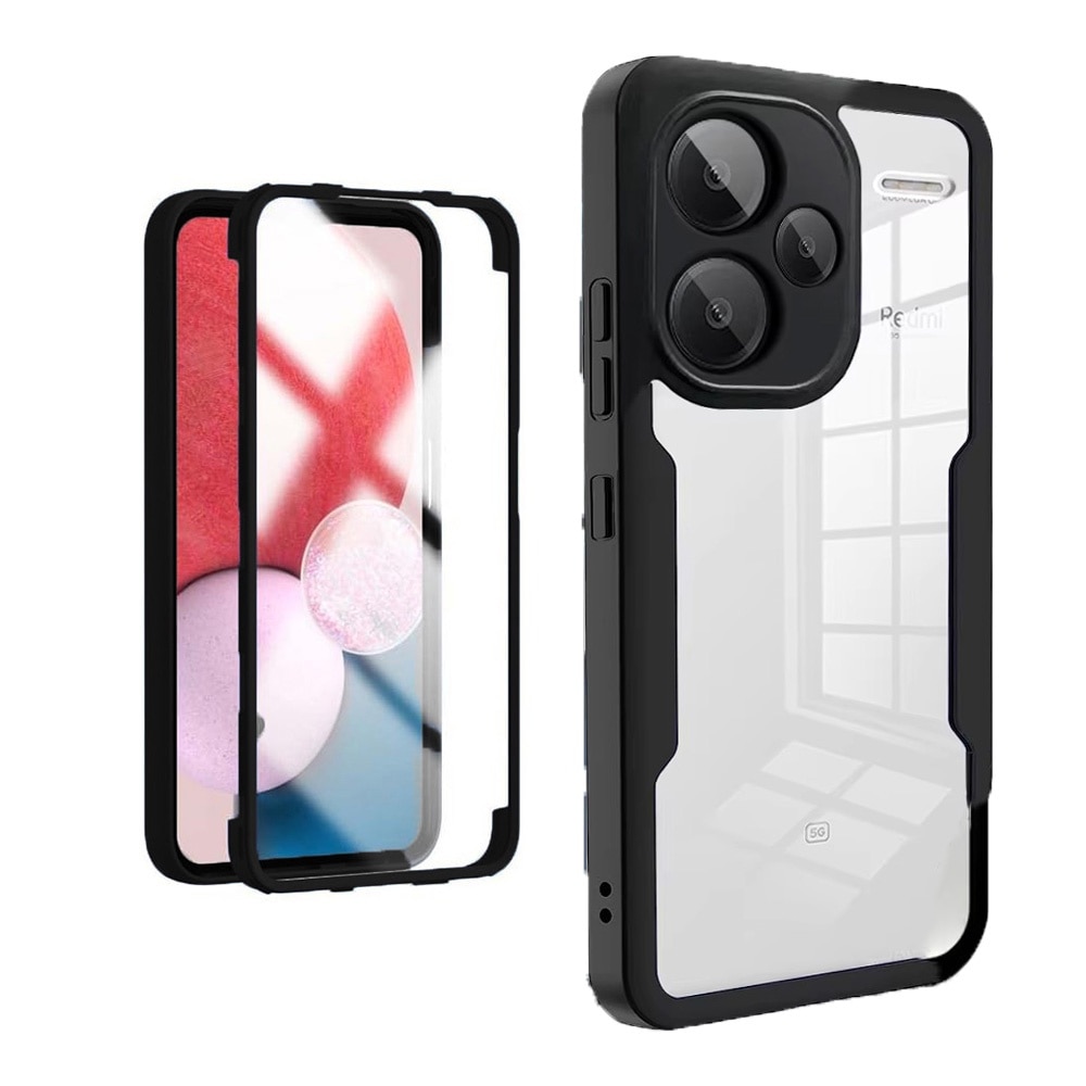 Husa 360 grade compatibila cu Xiaomi Redmi Note 14 4G, Cu protector de ecran inclus, Rezistenta la socuri, Anti-ingalbenire, Anti-zgarieturi, Durabila, Margini inaltate de 3mm, Negru/Transparent