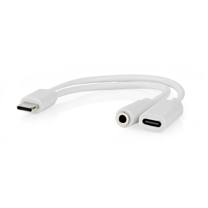 Adapter USB-C apa - USB-C anya / 3,5 mm-es anya, 0,1 m, fehér