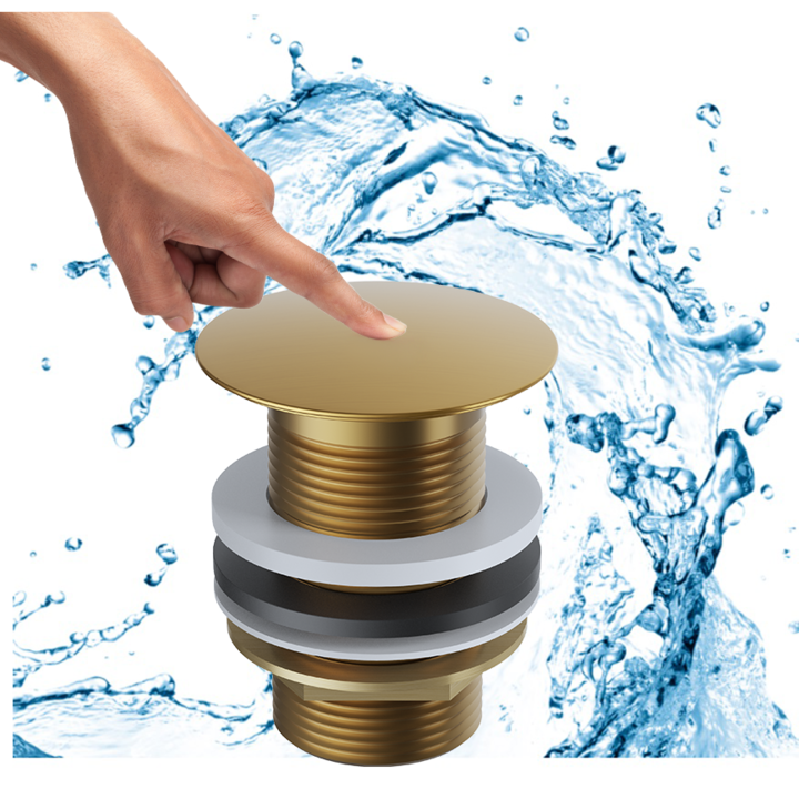 Пакет за мивка, Гранит, Bp, Click Clack, Матирано злато, Голям, Без преливник, Диаметър 66 мм, Височина 98 мм, Метален материал