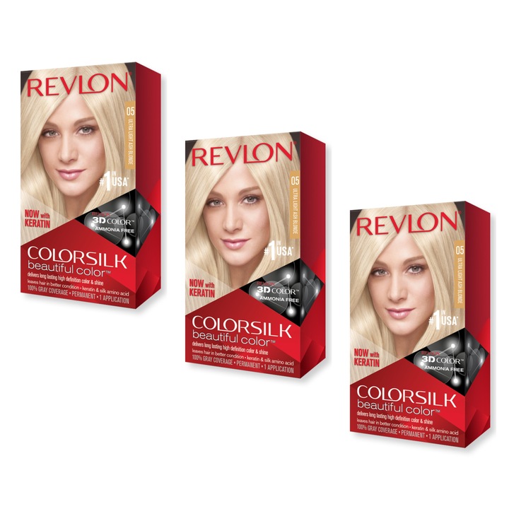 Pachet Revlon Vopsea Par Colorsilk 05 Ultra Ash Blonde, 3 bucati