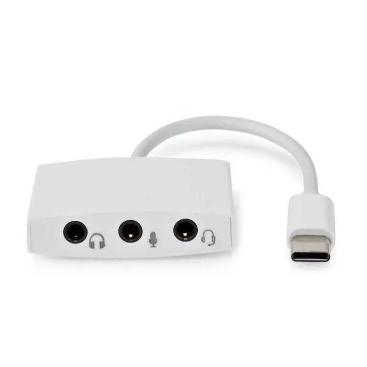Adaptor USB-C tata - 3x audio 3.5mm mama, 0.1m, alb, box