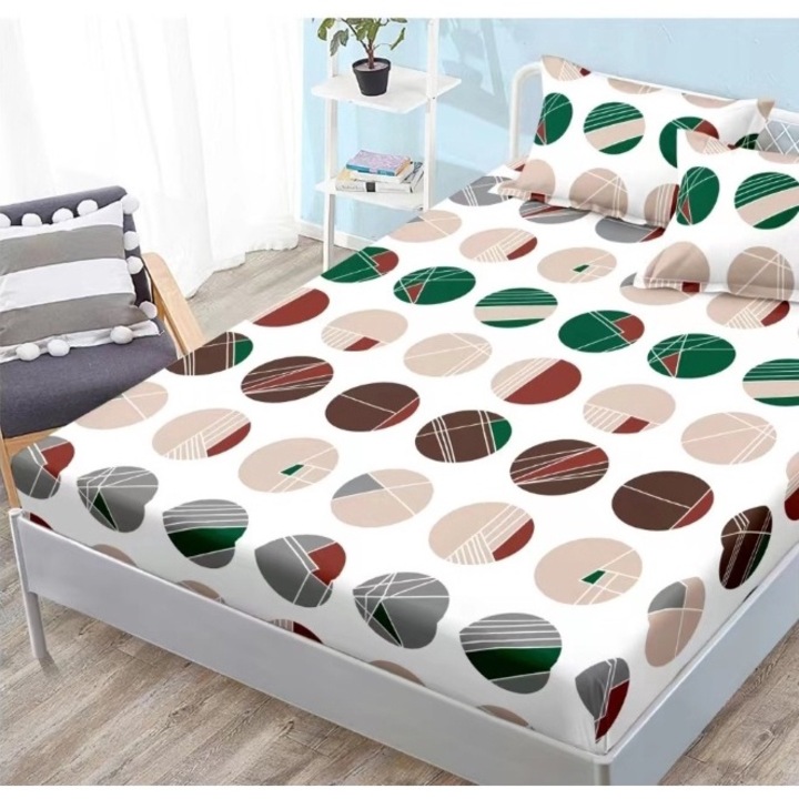 Husa de pat si fete de perna, Finet, 3 piese, 2 persoana, 180x200cm, imprimeu, buline, multicolor