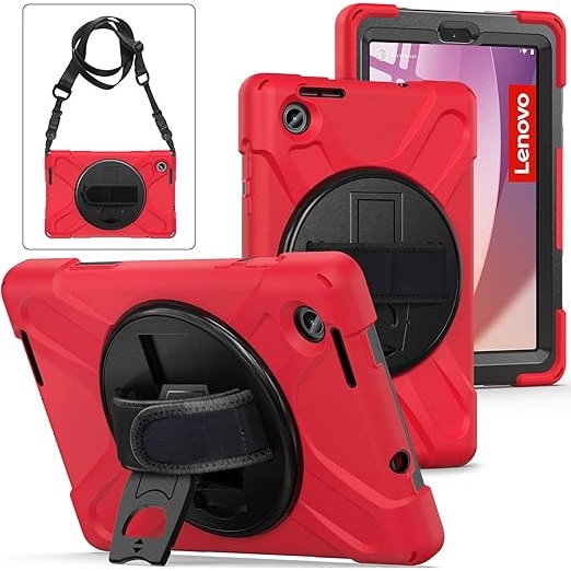 Husa Shockproof Armor, Sigloo, pentru tableta Amazon Kindle Fire HD8 HD 8 Plus 2020, Heavy Duty 2 In1 Hybrid Cover, cu suport smart pen, Red