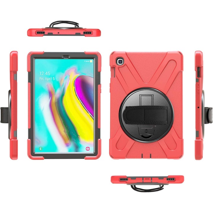 Husa Shockproof Armor, Sigloo, pentru tableta Amazon Kindle Fire HD8 HD 8 Plus 2020, Heavy Duty 2 In1 Hybrid Cover, cu suport smart pen, Red