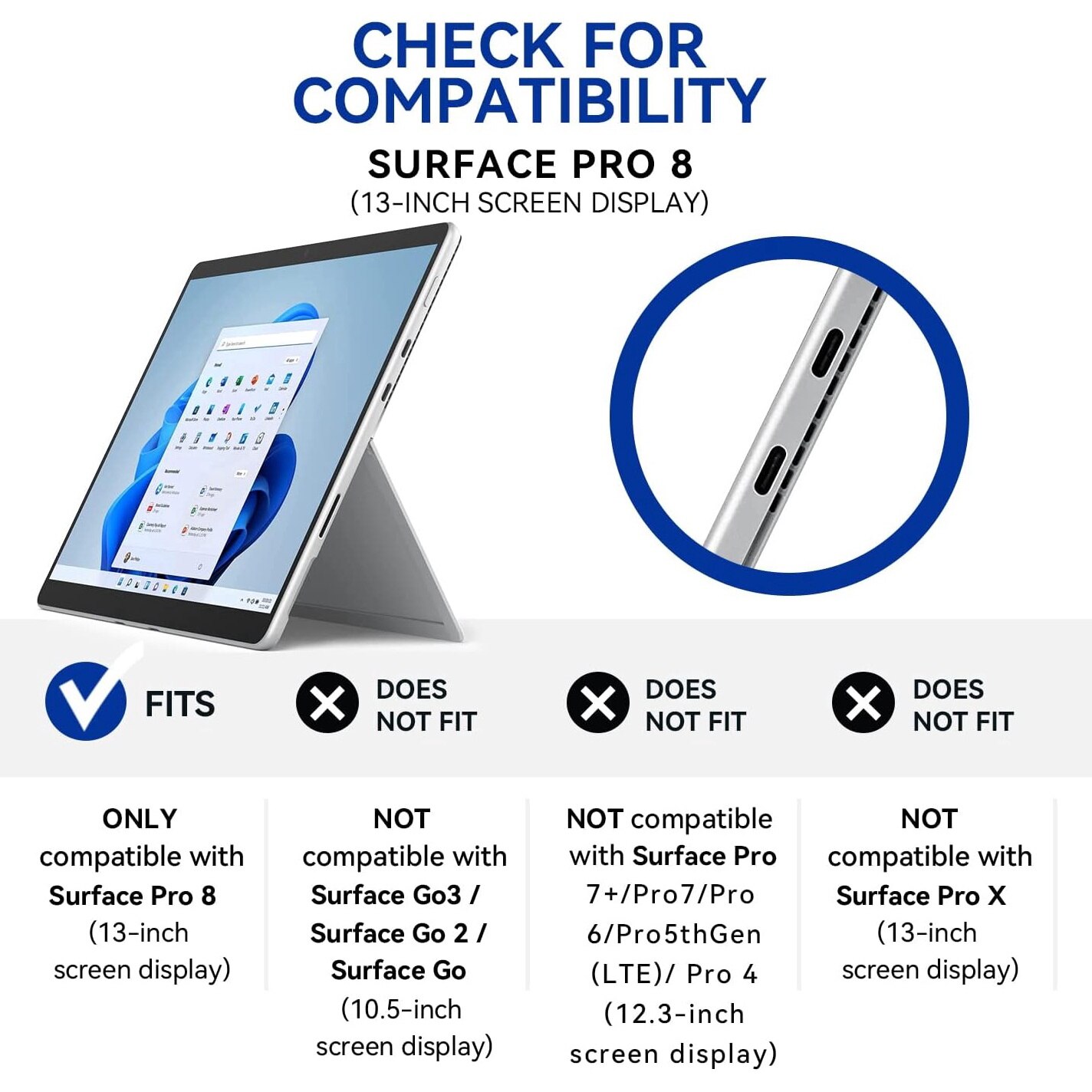 Husa Omnpak pentru Microsoft Surface Pro 8, unghi reglabil de vizualizare, compatibila cu tastatura Type Cover, Negru