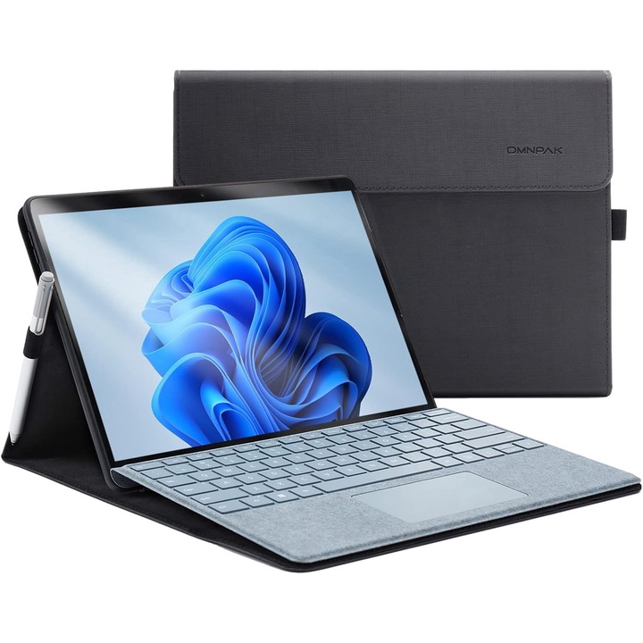 Husa Omnpak pentru Microsoft Surface Pro 8, unghi reglabil de vizualizare, compatibila cu tastatura Type Cover, Negru