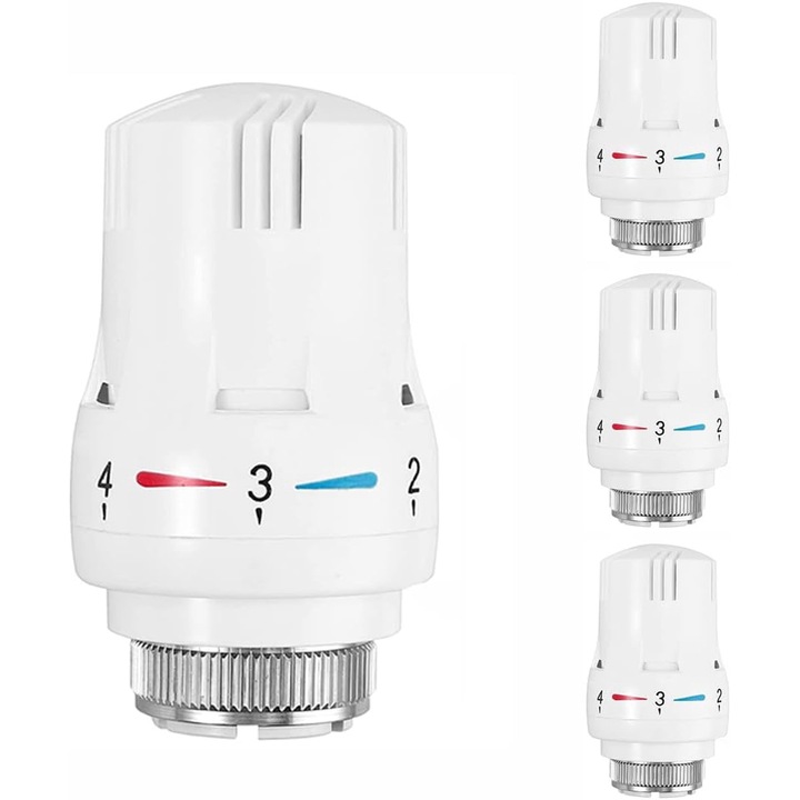 Set 4 Valve Termostatice pentru Calorifer, M30 X 1.5, Inlocuire Cap pentru Controlul Temperaturii in Casa