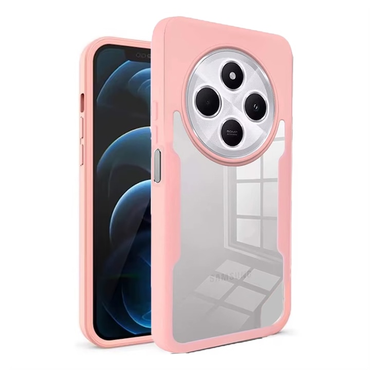 360 fokos tok kompatibilis a Xiaomi Redmi 14C-vel, Kijelzővédő fóliával, Ütésálló, Sárgásgátló, Karcmentes, Tartós, 3 mm-rel megemelt élek, Rózsaszín/Átlátszó