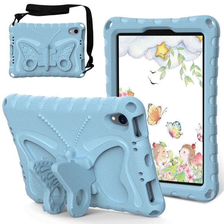 Husa tableta compatibila cu iPad mini 6, Shockproof, Kickstand, Albastru deschis