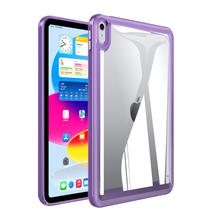 Husa tableta compatibila cu iPad Mini 6, Transparent, Protectie completa, Violet intunecat