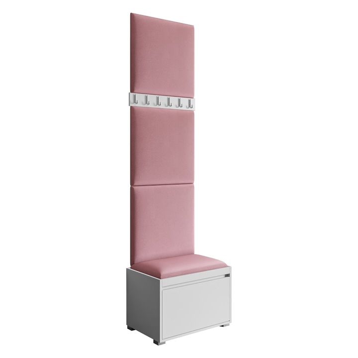 Mobilier pentru hol Konkor 60 + Panou tapitat pag, MIRJAN24, alb + roz