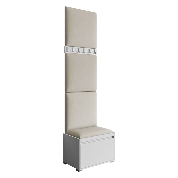 Mobilier pentru hol Konkor 60 + Panou tapitat pag, MIRJAN24, alb + bej