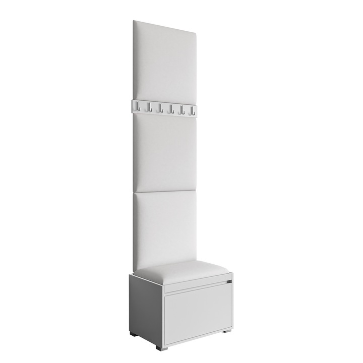 Mobilier pentru hol Konkor 60 + Panou tapitat pag, MIRJAN24, alb + alb piele ecologica