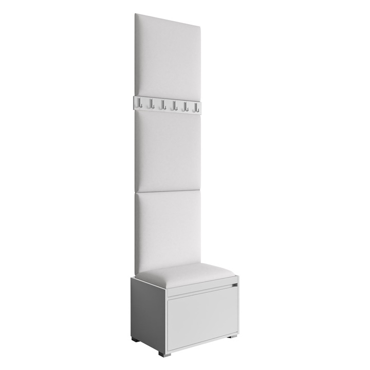 Mobilier pentru hol Konkor 60 + Panou tapitat pag, MIRJAN24, alb + alb piele ecologica