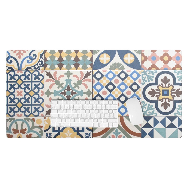 Mapa protectie birou, Wallfluent, Modele de placi retro, Multicolor, 90x45 cm, 010250300040100029650