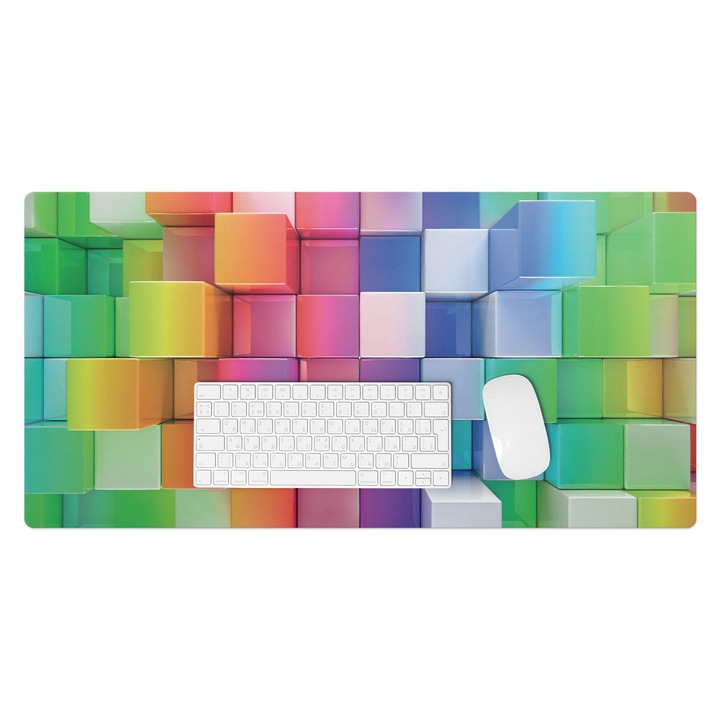 Protectie birou, Wallfluent, Cuburi 3D colorate, Multicolor, 90x45 cm, 010250300040100019146