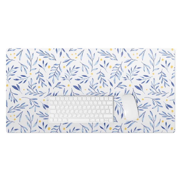 Mapa pentru birou, Wallfluent, Acuarela frunze, Albastru, 90x45 cm, 010250300040100033364