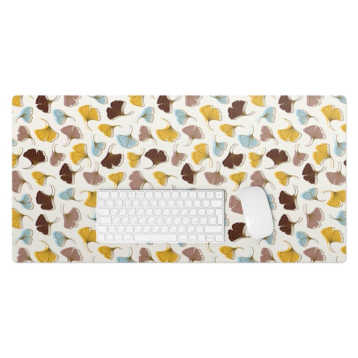 Mapa pentru birou, Wallfluent, Gingko frunze model fara sudura, Cremos, 90x45 cm, 010250300040100033447