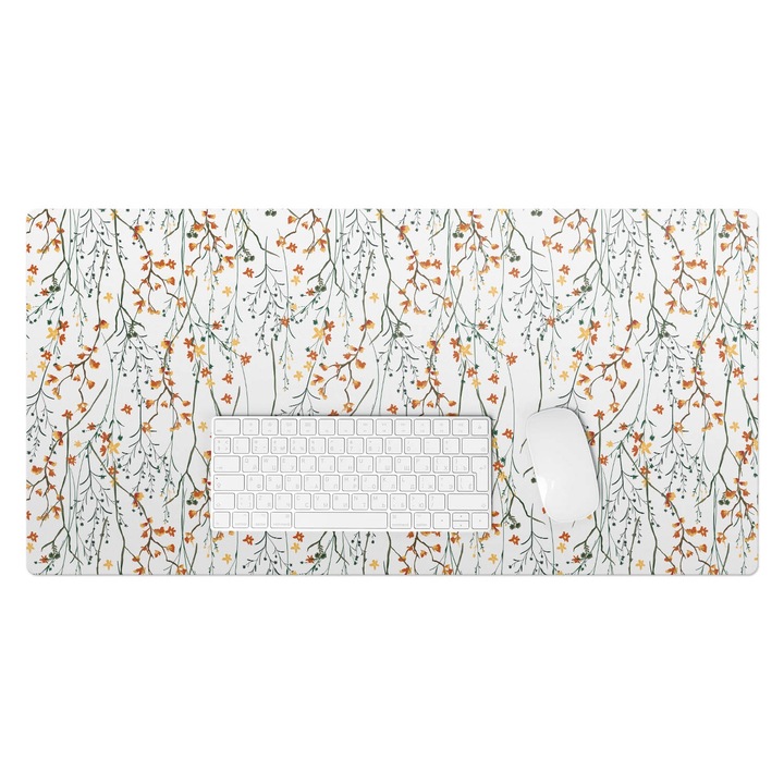 Mapa birou, Wallfluent, Flori de toamna crengute, Alb, 90x45 cm, 010250300040100033530