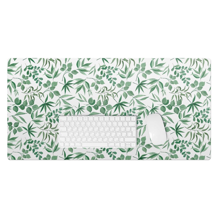 Íróasztal alátét, Wallfluent, Levélminta, Zöld, 90x45 cm, 010250300040100057048