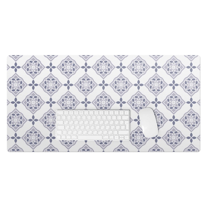 Mapa protectie birou, Wallfluent, Floare geometrica, Bleumarin, 90x45 cm, 010250300040100033532