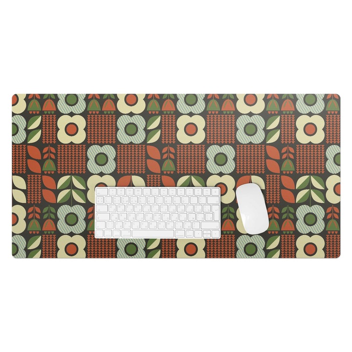 Mapa pentru birou, Wallfluent, Flori si frunze retro, Maro, 90x45 cm, 010250300040100033478