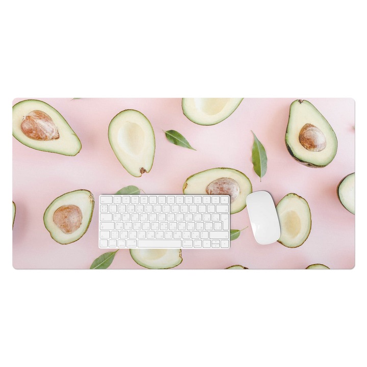 Mapa birou, Wallfluent, Avocado si frunze, Roz, 90x45 cm, 010250300040100077310