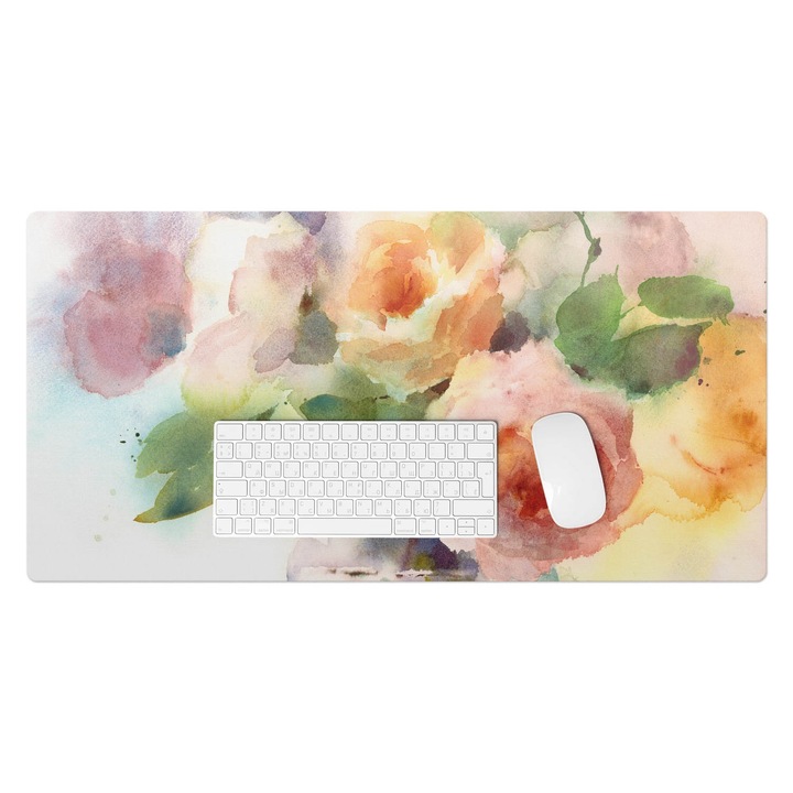 Mapa protectie birou, Wallfluent, Acuarela flori, Roz, 90x45 cm, 010250300040100074587