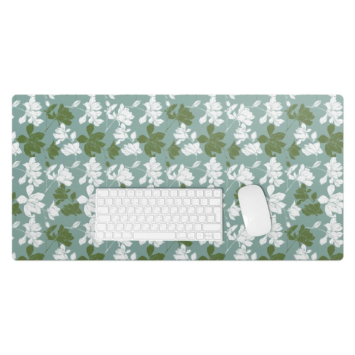 Mapa de birou, Wallfluent, Model de frunze florale, Verde, 90x45 cm, 010250300040100033531