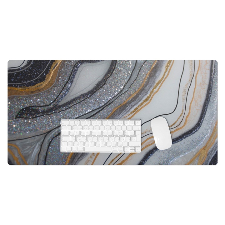 Mapa de birou, Wallfluent, Valuri sclipitoare, Gri, 90x45 cm, 010250300040100077329