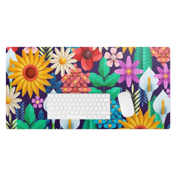 Protectie birou, Wallfluent, Model retro floral, Multicolor, 90x45 cm, 010250300040100273935