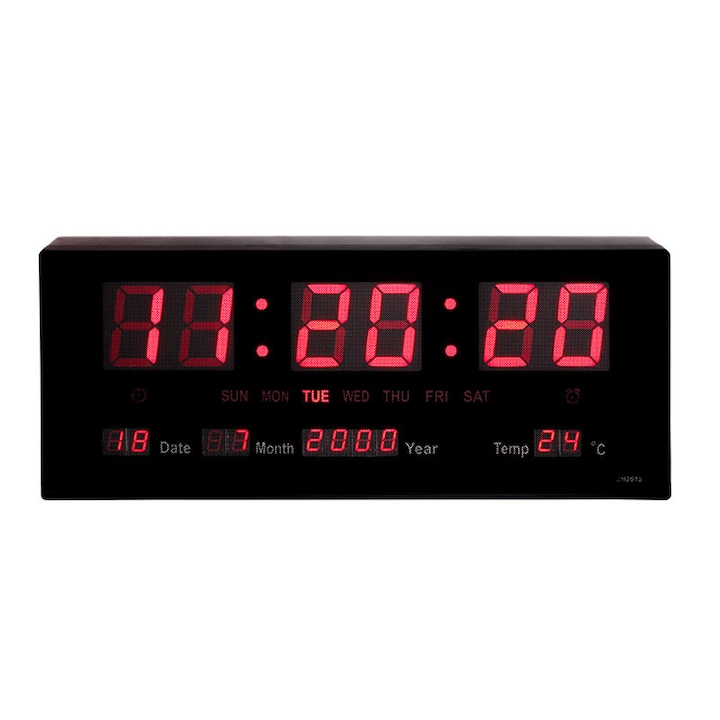 Стенен часовник ProCart, Цифров, LED дисплей, Календар и температура, 36 х 15 см