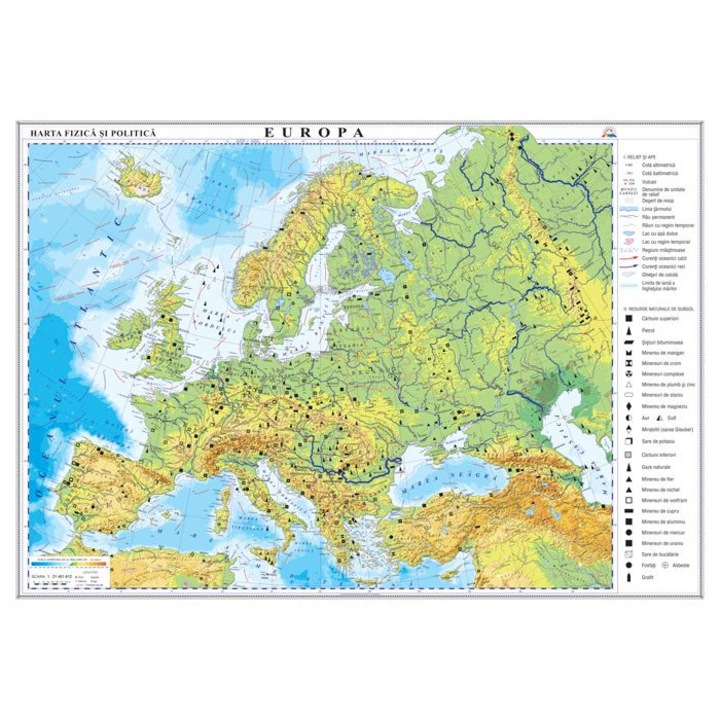Harta fizica si politica a Europei (1000x700mm), fara sipci, Eurodidactica