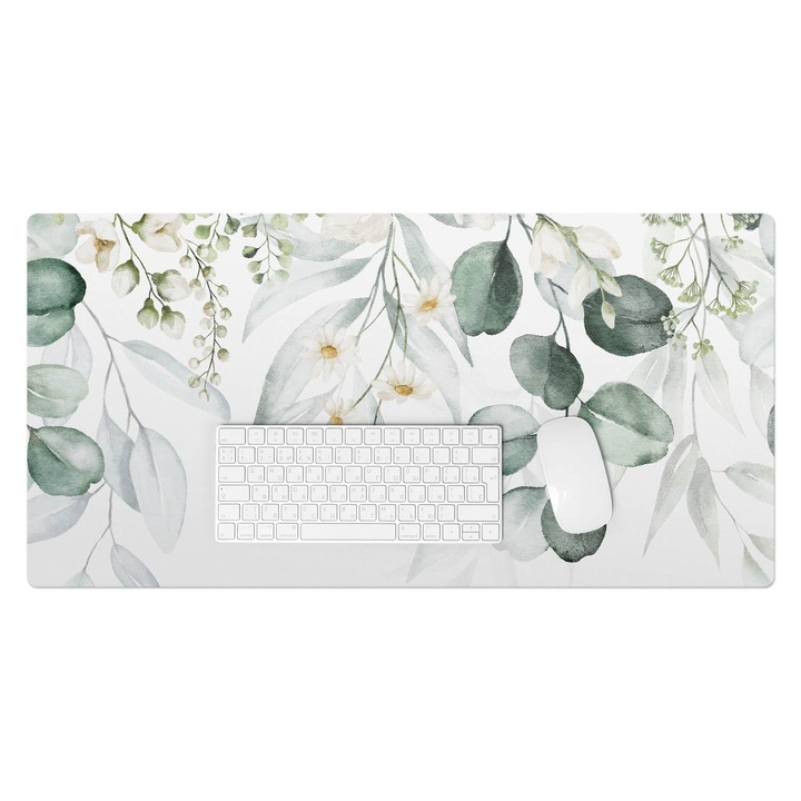 Mapa birou, Wallfluent, Model cu frunze florale, Verde, 90x45 cm, 010250300040100088310