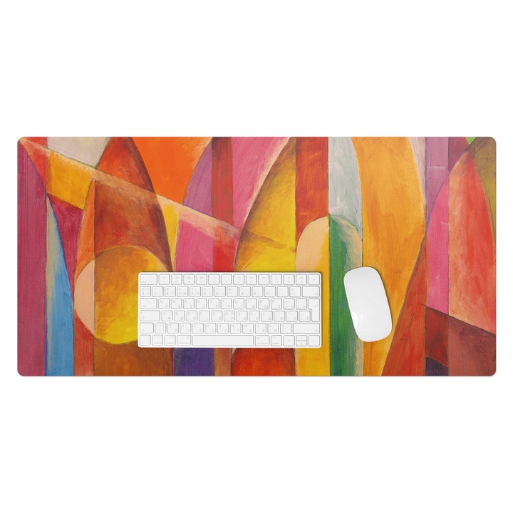 Mapa de birou, Wallfluent, Arcuri de abstractie colorate, Portocaliu, 90x45 cm, 010250300040100074992