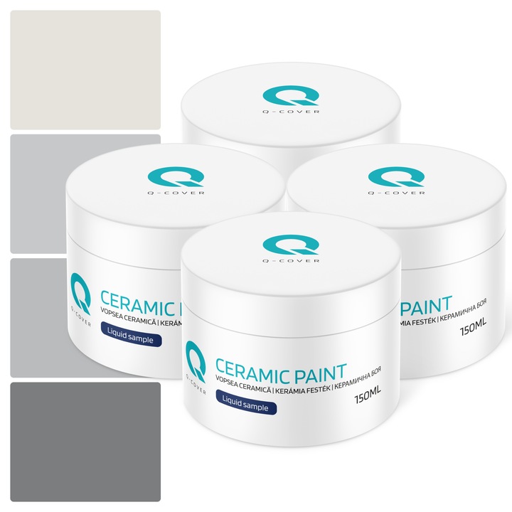 Vopsea ceramica, Set de esantioane de culoare, Multicolor, Nuante de gri, Mat, 4 buc., 150ml