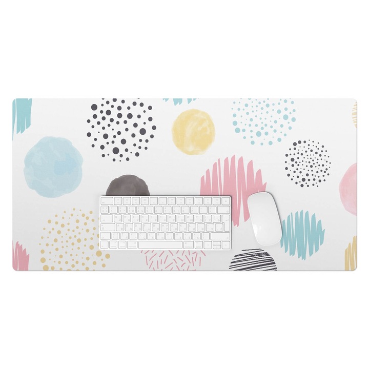 könyökalátét, Wallfluent, Színes körök és minták, Fehér, 90x45 cm, 010250300040100088519