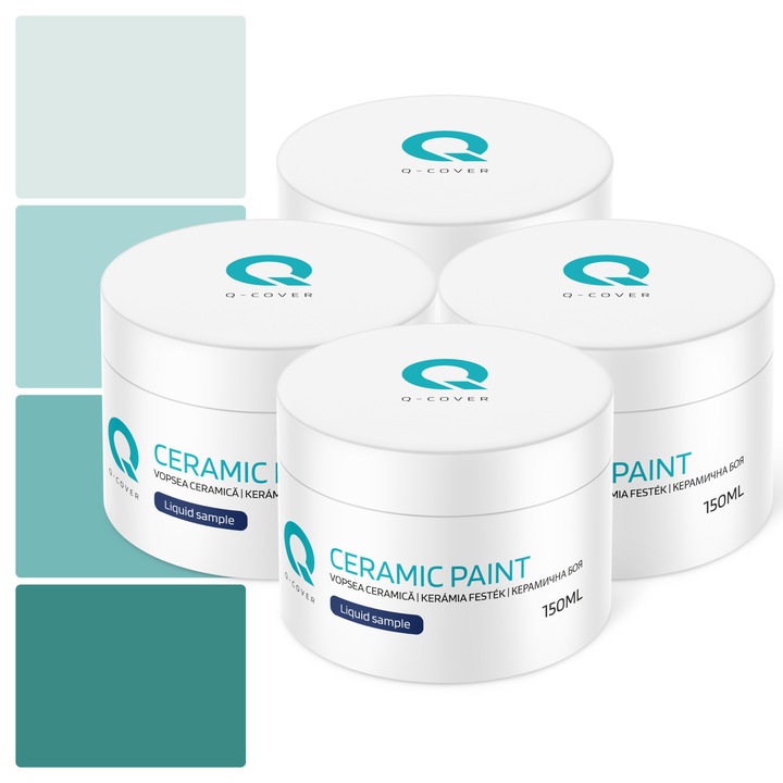 Vopsea ceramica, Set de esantioane de culoare, Multicolor, Nuante de turcoaz, Mat, 4 buc., 150ml