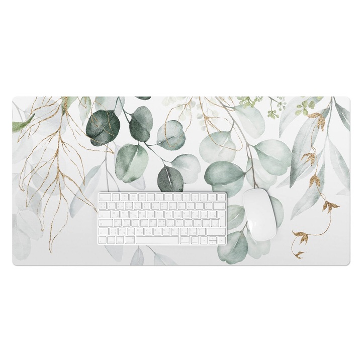 Mapa pentru birou, Wallfluent, Acuarela frunze de crenguta, Verde, 90x45 cm, 010250300040100088308