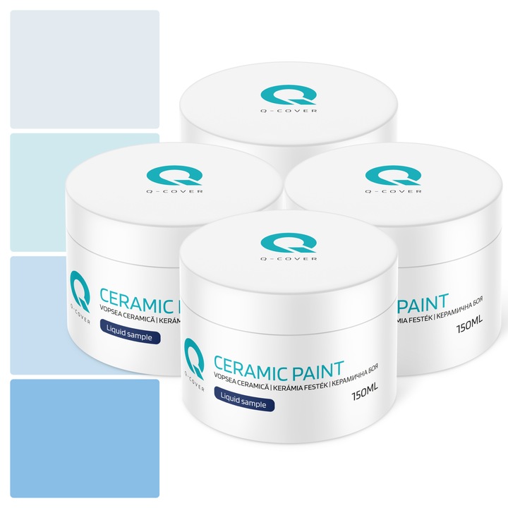 Vopsea ceramica, Set de esantioane de culoare, Multicolor, Nuante de albastru deschis, Mat, 4 buc., 150ml