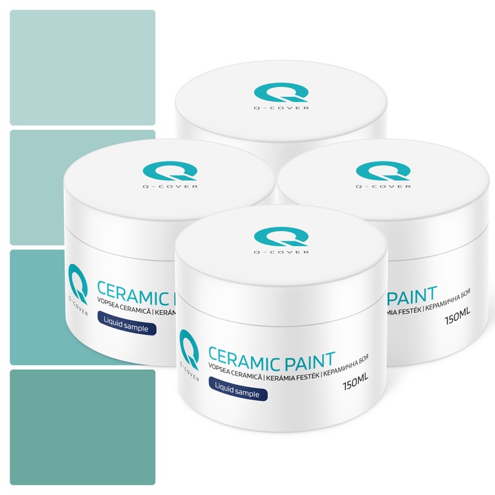 Vopsea ceramica, Set de esantioane de culoare, Multicolor, Nuante de verde menta, Mat, 4 buc., 150ml