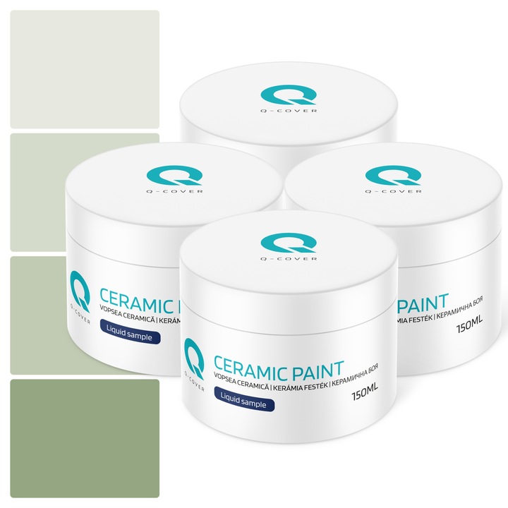 Vopsea ceramica, Set de esantioane de culoare, Multicolor, Nuante de verde masliniu, Mat, 4 buc., 150ml