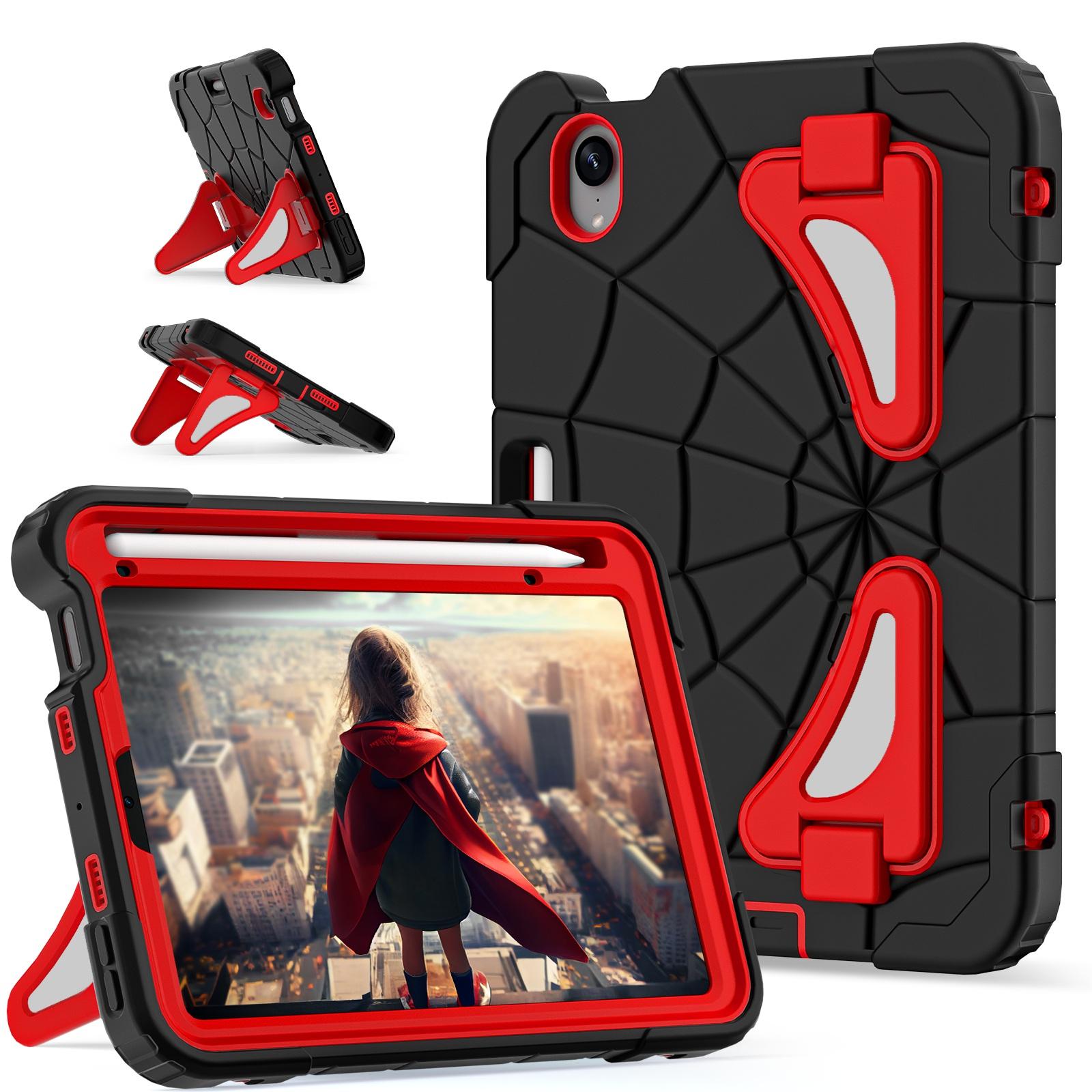 Husa tableta compatibila cu iPad Mini 6, Shockproof, Silicone + PC, Negru/Rosu