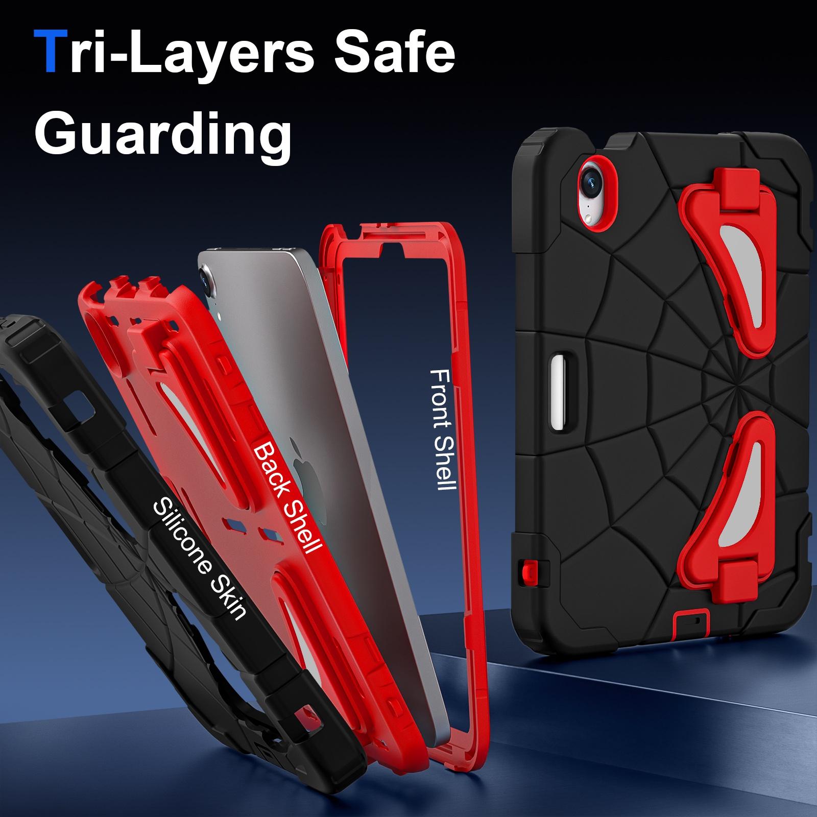Husa tableta compatibila cu iPad Mini 6, Shockproof, Silicone + PC, Negru/Rosu