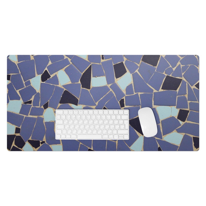 Mapa de birou, Wallfluent, Mozaic geometric, Albastru, 90x45 cm, 010250300040100282828