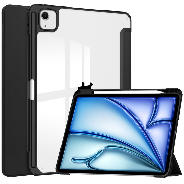 Husa tableta compatibila cu iPad Air 13, Clear TPU, Protectie completa, Negru