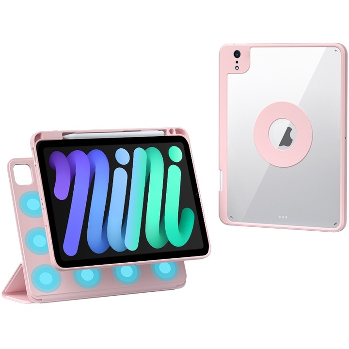 Husa tableta compatibila cu iPad Mini 6, Inchidere magnetica, Slot pentru pix, Roz
