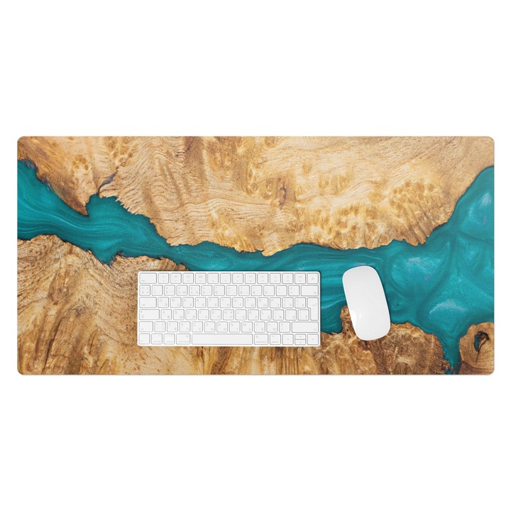 Mapa de birou, Wallfluent, Model din lemn cu rasina, Maro, 90x45 cm, 010250300040100282687