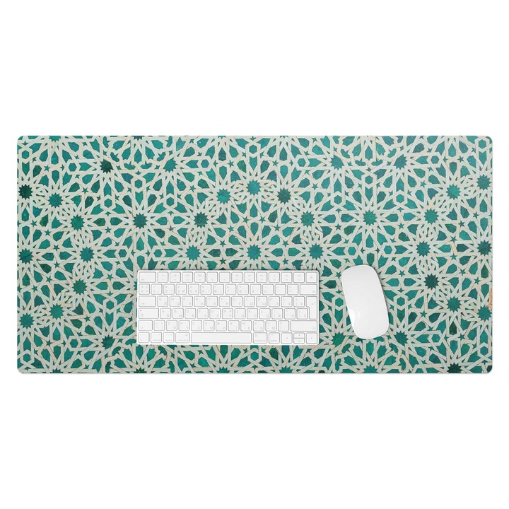 Mapa pentru birou, Wallfluent, Model arabesc geometric, Turcoaz, 90x45 cm, 010250300040100282806