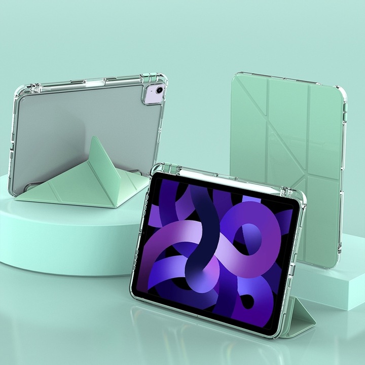 iPad Air 11-el kompatibilis táblagép tok, Y alakú deformáció, bőr, zöld